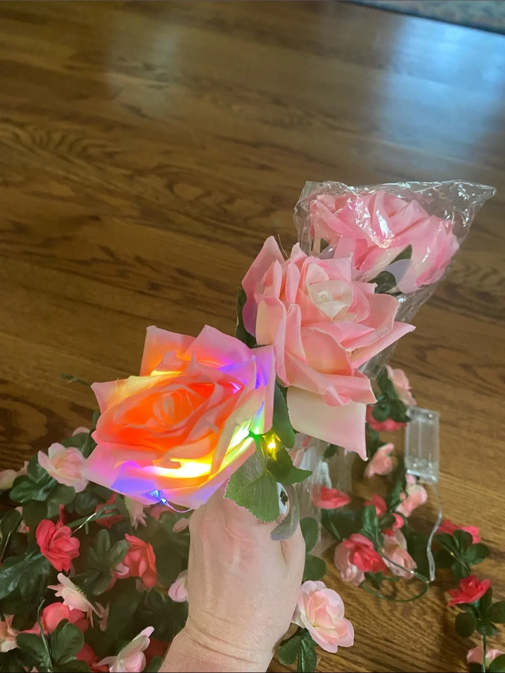 Battery Powered Artificial Rose Garland and Stems